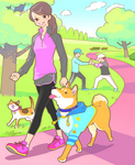 仕事で制作。公園を動物と歩く女の子。イラストレーターで作成。