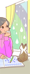 梅雨時期のイラスト。クロスワード雑誌の挿絵の1枚。