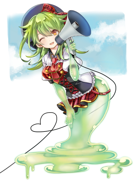 スライムと仲良しな緑髪の可愛い女の子 イラスト写真 オリジナル