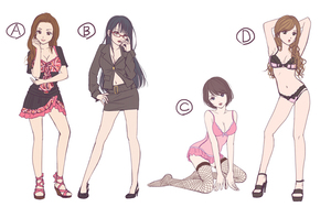 セクシーな女性イラスト4体 全身 制作実績 Skillots スキロッツ